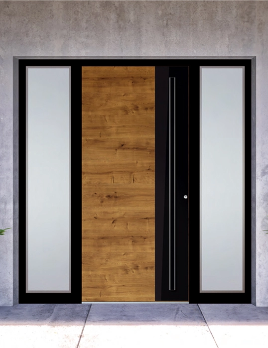 aluminium door with wood effect